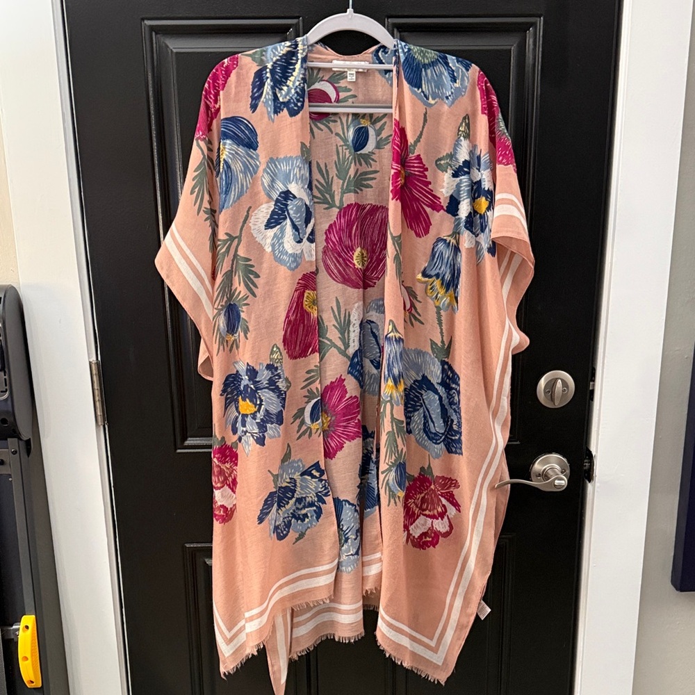 Woven Heart Floral Kimono in Pink and Blue